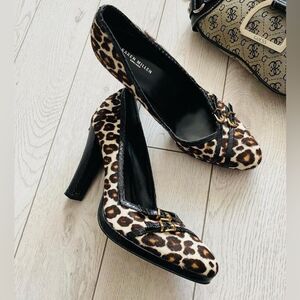 Karen Millen Leopard Heels Sz 6 Pumps Pony Hair Snakeskin Leather Buckle Mobwife